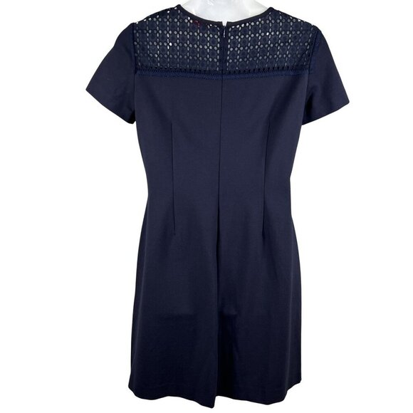 Brooks Brothers Red Fleece Womens XL Navy Eyelet Lace Yoke Shift Dress Stylish - Picture 2 of 15